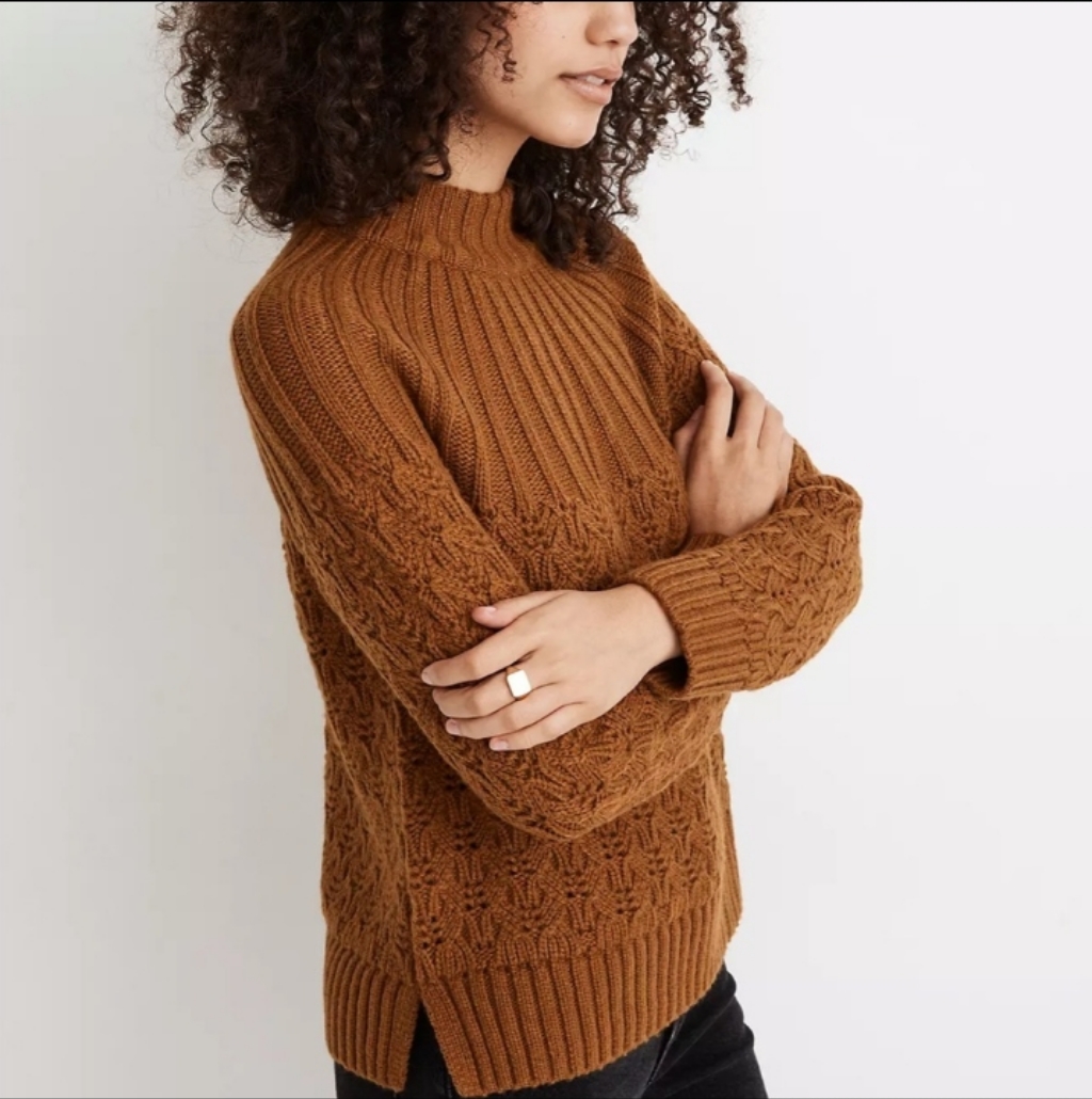 Madewell Pointelle Stitch-Mix Mockneck Sweater Small